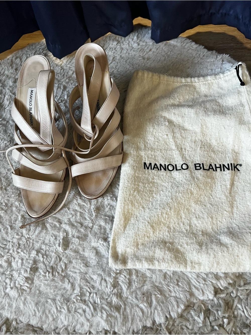 Manolo Blahnik Nude Lace-Up Strappy Heels